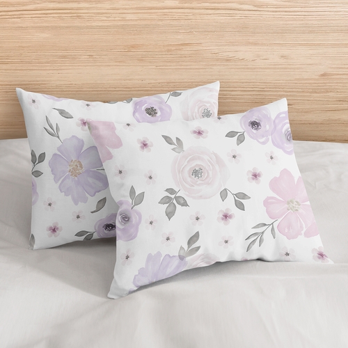 Watercolor Floral Lavender and Grey Collection Queen Duvet Cover Bedding Set - alt image 4