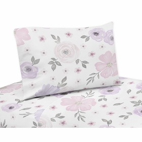 Watercolor Floral Lavender and Grey Collection Queen Sheet Set