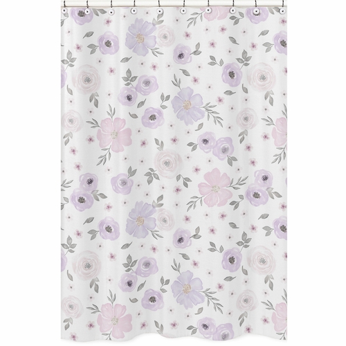 Watercolor Floral Lavender and Grey Collection Shower Curtain