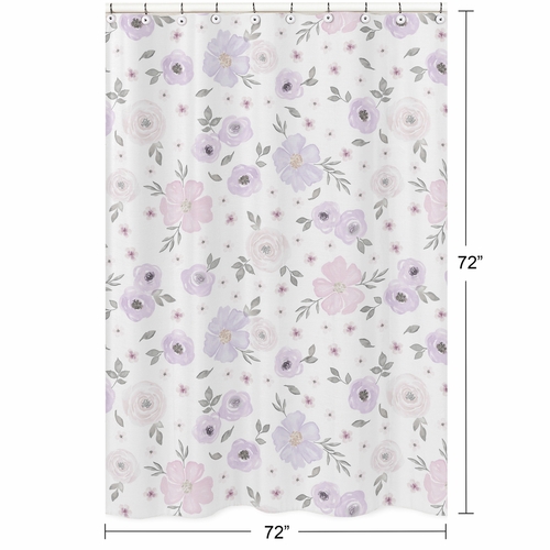 Watercolor Floral Lavender and Grey Collection Shower Curtain - alt image 4