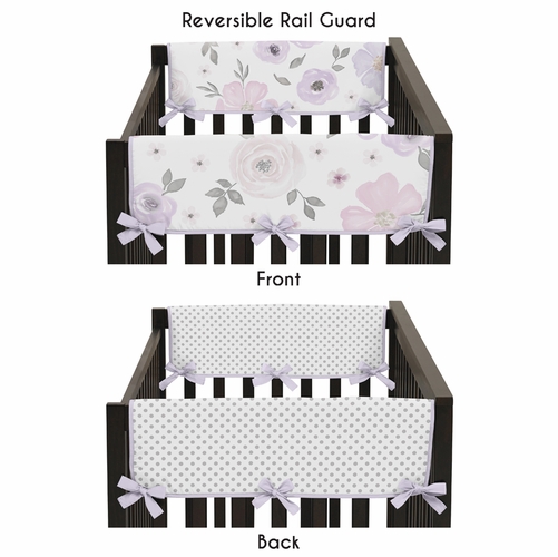 Watercolor Floral Lavender and Grey Collection Side Rail Guard Covers - Set of 2