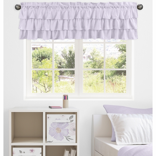 Watercolor Floral Lavender and Grey Collection Solid Lavender Tiered Window Valance - alt image 1