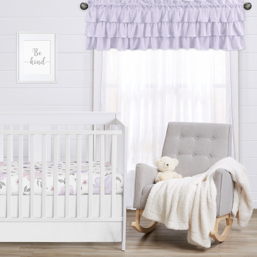 Watercolor Floral Lavender and Grey Collection Solid Lavender Tiered Window Valance - alt image 2
