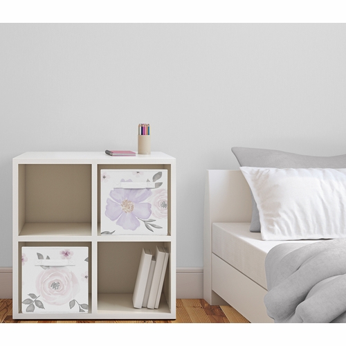 Watercolor Floral Lavender and Grey Collection Storage Bins - alt image 1