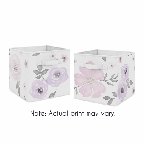 Watercolor Floral Lavender and Grey Collection Storage Bins - alt image 3