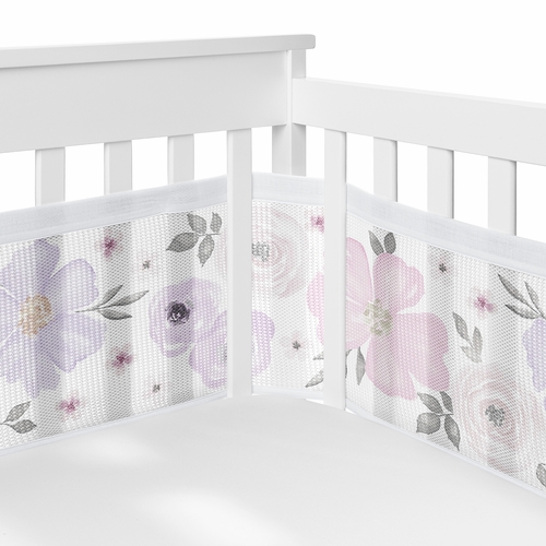 Watercolor Floral Lavender and Grey Collection Sweet Jojo Designs 6 Piece Crib Bedding + BreathableBaby Breathable Mesh Liner - alt image 2