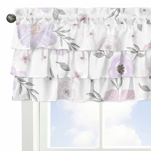 Watercolor Floral Lavender and Grey Collection Tiered Window Valance - alt image 3