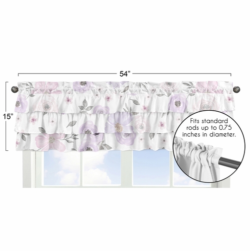 Watercolor Floral Lavender and Grey Collection Tiered Window Valance - alt image 4