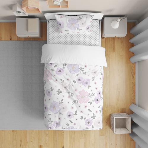 Watercolor Floral Lavender and Grey Collection Toddler Bedding - alt image 1
