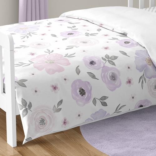 Watercolor Floral Lavender and Grey Collection Toddler Bedding - alt image 5