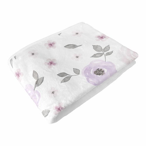 Watercolor Floral Lavender and Grey Collection Toddler Blanket Baby Swaddle