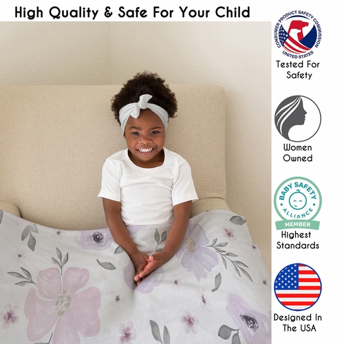 Watercolor Floral Lavender and Grey Collection Toddler Blanket Baby Swaddle - alt image 1