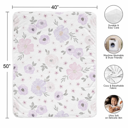 Watercolor Floral Lavender and Grey Collection Toddler Blanket Baby Swaddle - alt image 3