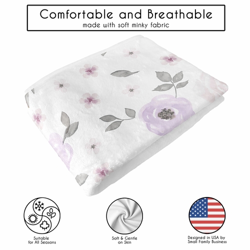 Watercolor Floral Lavender and Grey Collection Toddler Blanket Baby Swaddle - alt image 4