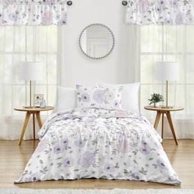 Watercolor Floral Lavender and Grey Collection Twin Bedding