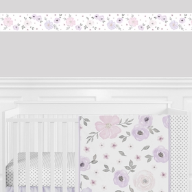 Watercolor Floral Lavender and Grey Collection Wallpaper Border