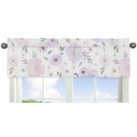 Watercolor Floral Lavender and Grey Collection Window Valance