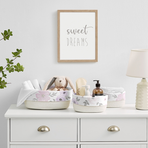 Watercolor Floral Lavender and Grey Collection Woven Storage Basket Set - alt image 1
