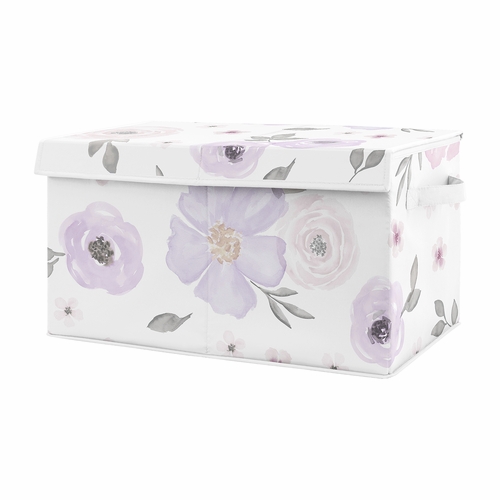 Watercolor Floral Lavender Purple and Grey Collection Fabric Toy Bin Storage