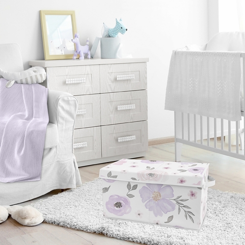 Watercolor Floral Lavender Purple and Grey Collection Fabric Toy Bin Storage - alt image 3