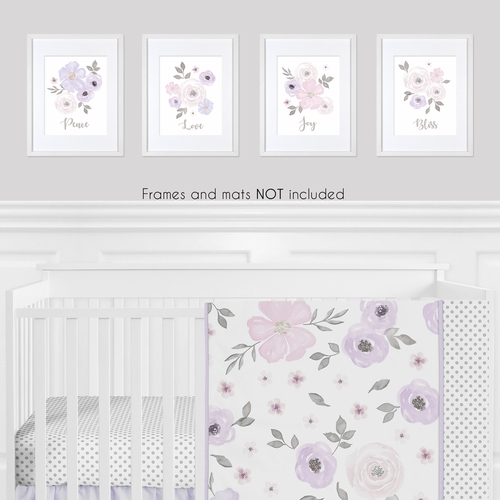 Watercolor Floral Lavender Purple and Grey Collection Wall Art Prints - Set of 4 - alt image 1