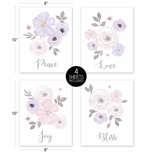 Watercolor Floral Lavender Purple and Grey Collection Wall Art Prints - Set of 4 - alt image 4