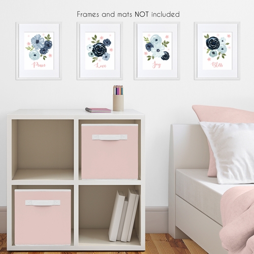 Watercolor Floral Navy and Pink Collection Wall Art Prints - Set of 4 - alt image 2
