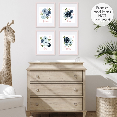 Watercolor Floral Navy and Pink Collection Wall Art Prints - Set of 4 - alt image 3