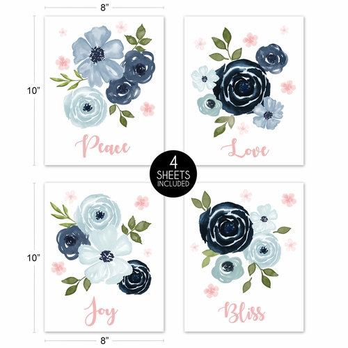 Watercolor Floral Navy and Pink Collection Wall Art Prints - Set of 4 - alt image 4