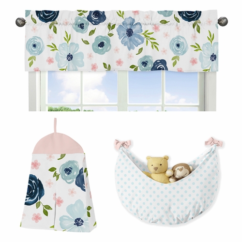 Watercolor Floral Navy Blue and Pink Collection 11 Piece Bumperless Crib Bedding - alt image 5