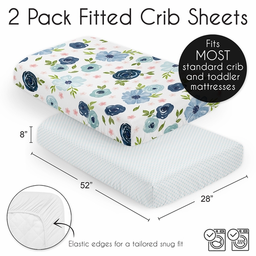 Watercolor Floral Navy Blue And Pink Collection 2 Pack Crib Sheets - alt image 5