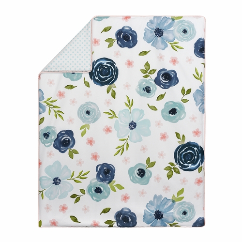 Watercolor Floral Navy Blue and Pink Collection 4 Piece Bumperless Crib Bedding - alt image 2