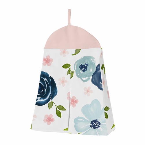 Watercolor Floral Navy Blue and Pink Collection 4 Piece Bumperless Crib Bedding - alt image 4