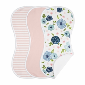 Watercolor Floral Navy Blue and Pink Collection Absorbent Burp Cloths - 3 Pack Set