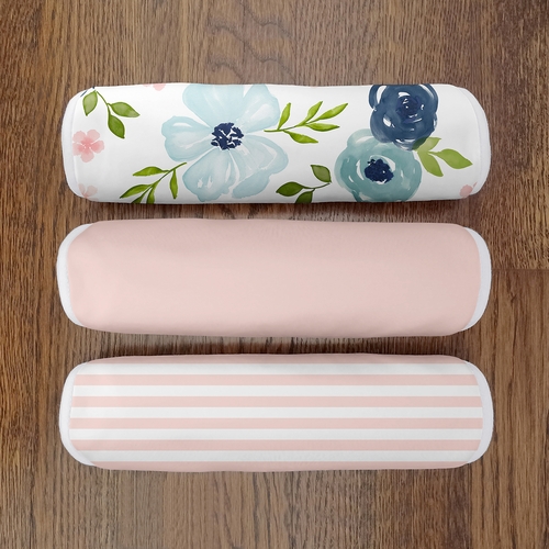 Watercolor Floral Navy Blue and Pink Collection Absorbent Burp Cloths - 3 Pack Set - alt image 3