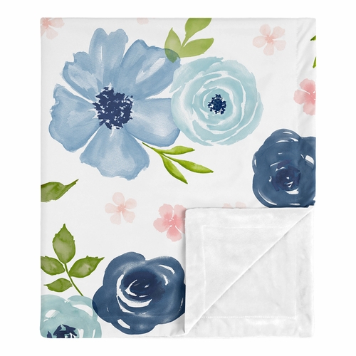 Watercolor Floral Navy Blue and Pink Collection Baby Blanket