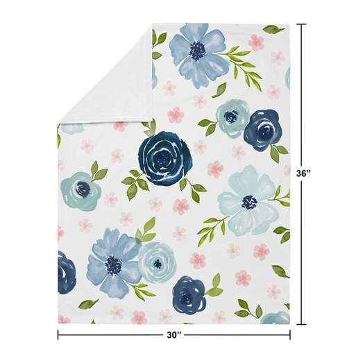 Watercolor Floral Navy Blue and Pink Collection Baby Blanket - alt image 3