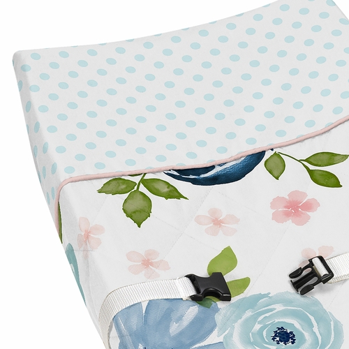 Watercolor Floral Navy Blue and Pink Collection Changing Pad Cover - alt image 3