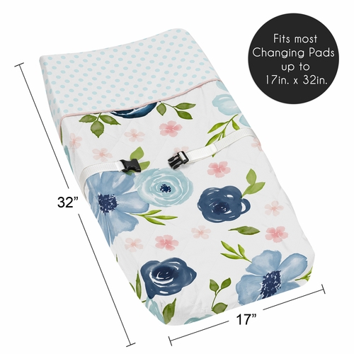 Watercolor Floral Navy Blue and Pink Collection Changing Pad Cover - alt image 4
