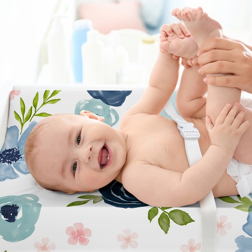 Watercolor Floral Navy Blue and Pink Collection Changing Pad Cover Sheet - alt image 2