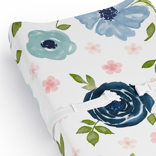 Watercolor Floral Navy Blue and Pink Collection Changing Pad Cover Sheet - alt image 3