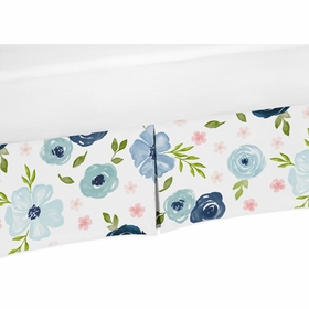 Watercolor Floral Navy Blue and Pink Collection Crib Bed Skirt