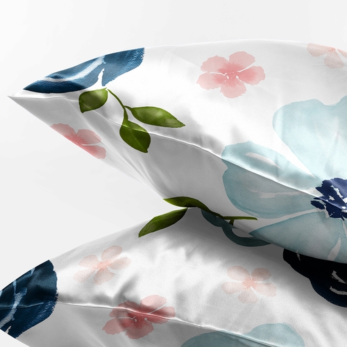 Watercolor Floral Navy Blue and Pink Collection Decorative Satin Pillowcases - 2 Pack Set - alt image 2