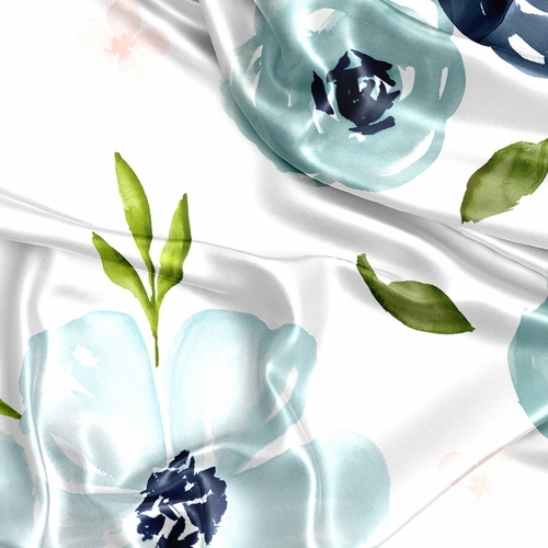 Watercolor Floral Navy Blue and Pink Collection Decorative Satin Pillowcases - 2 Pack Set - alt image 4