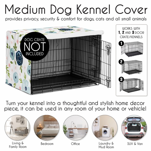 Watercolor Floral Navy Blue and Pink Collection Dog Crate Kennel Cover 36in. - alt image 3