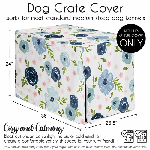 Watercolor Floral Navy Blue and Pink Collection Dog Crate Kennel Cover 36in. - alt image 4