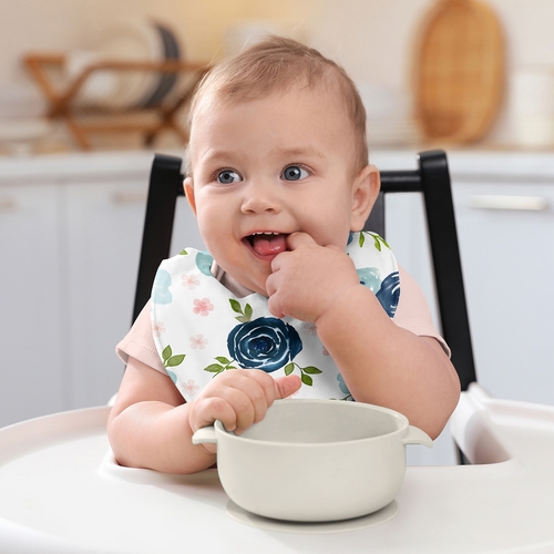 Watercolor Floral Navy Blue and Pink Collection Fabric Bandana Baby Bibs - 3 Pack Set - alt image 5