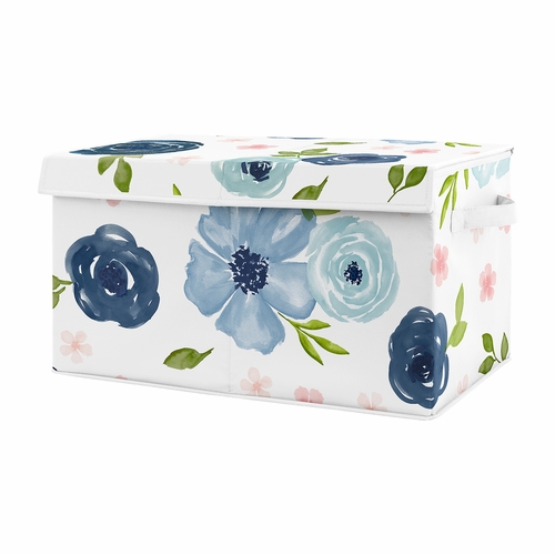 Watercolor Floral Navy Blue and Pink Collection Fabric Toy Bin Storage