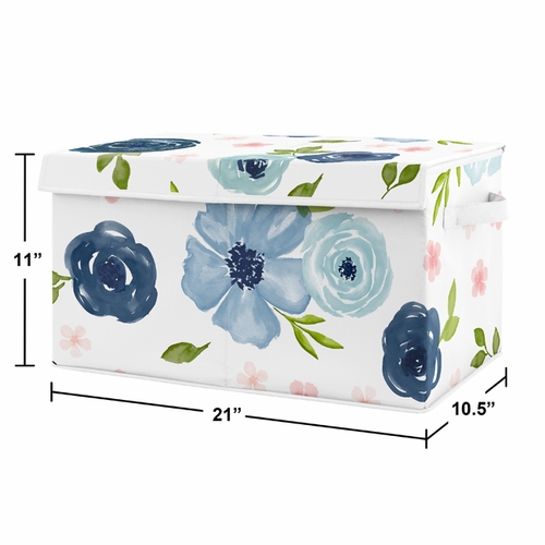 Watercolor Floral Navy Blue and Pink Collection Fabric Toy Bin Storage - alt image 1