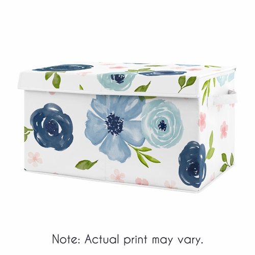 Watercolor Floral Navy Blue and Pink Collection Fabric Toy Bin Storage - alt image 4